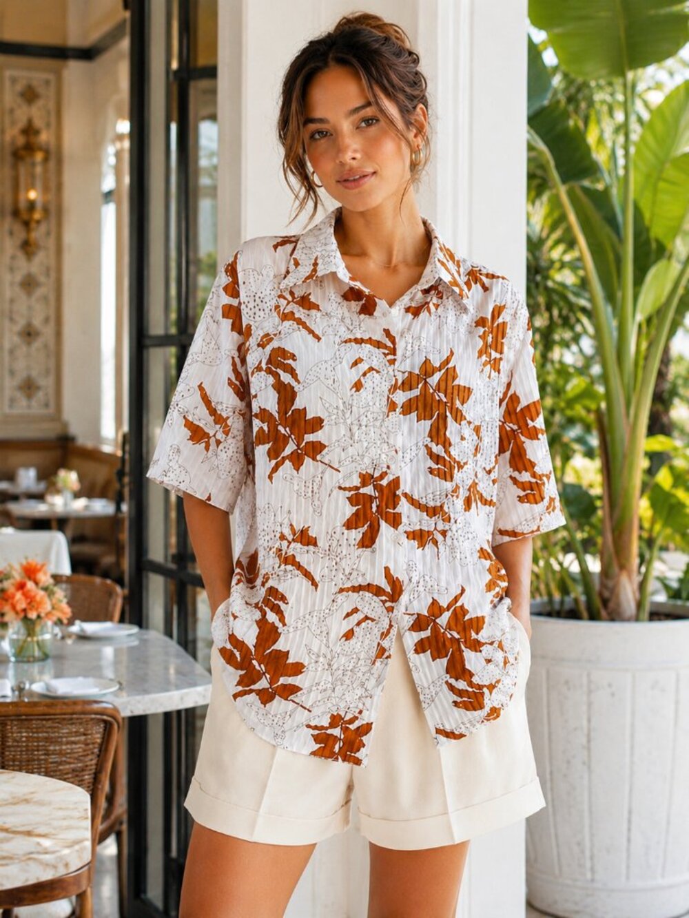 Oversized Floral Button-Up Shirt NWT
